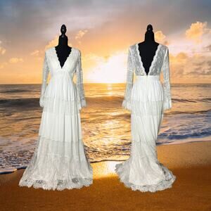 NWT boho lace wedding dress 60s vibe 20 17, 20, 73